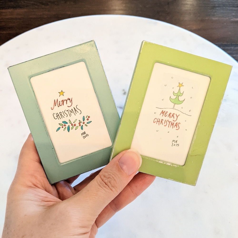 Tiny Watercolor Paintings - Set of 2 - Merry Christmas